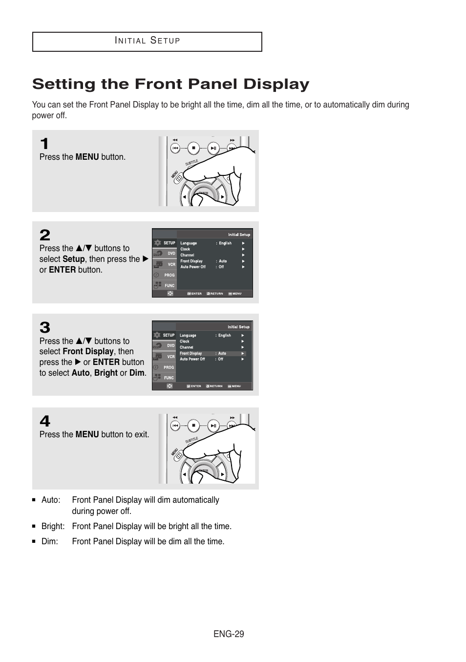 Setting the front panel display | Samsung DVD-V8500-XAC User Manual | Page 29 / 88