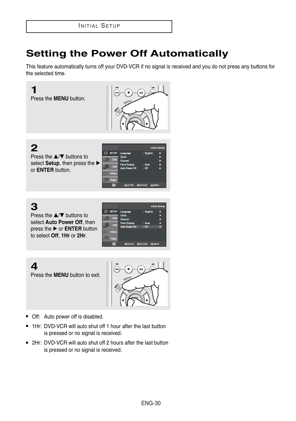 Setting the power off automatically | Samsung DVD-V8500-XAC User Manual | Page 30 / 88