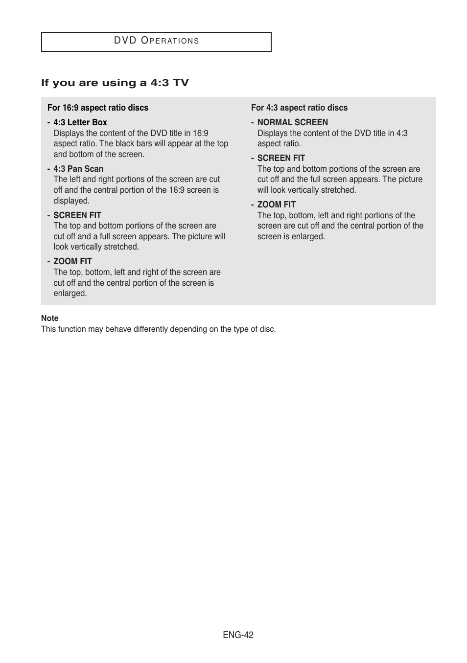 If you are using a 4:3 tv | Samsung DVD-V8500-XAC User Manual | Page 42 / 88