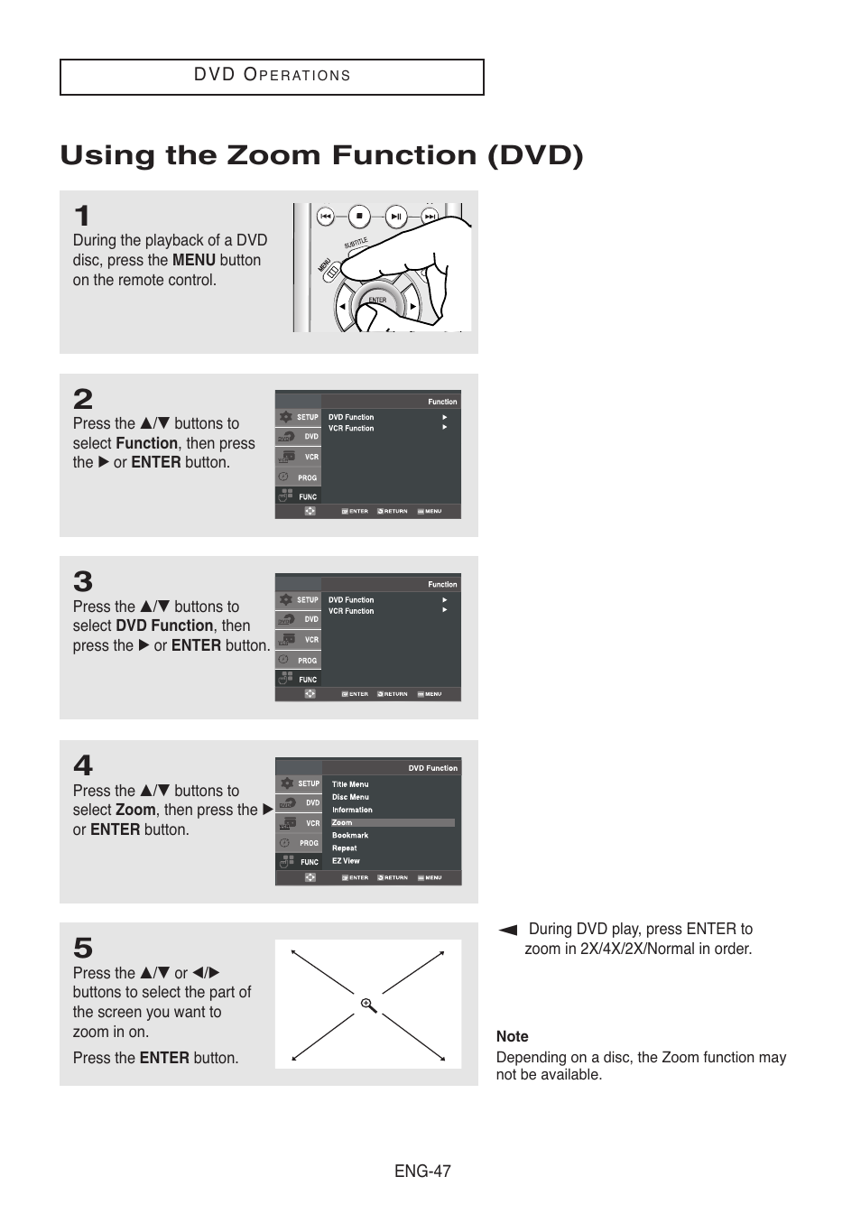 Using the zoom function (dvd) | Samsung DVD-V8500-XAC User Manual | Page 47 / 88