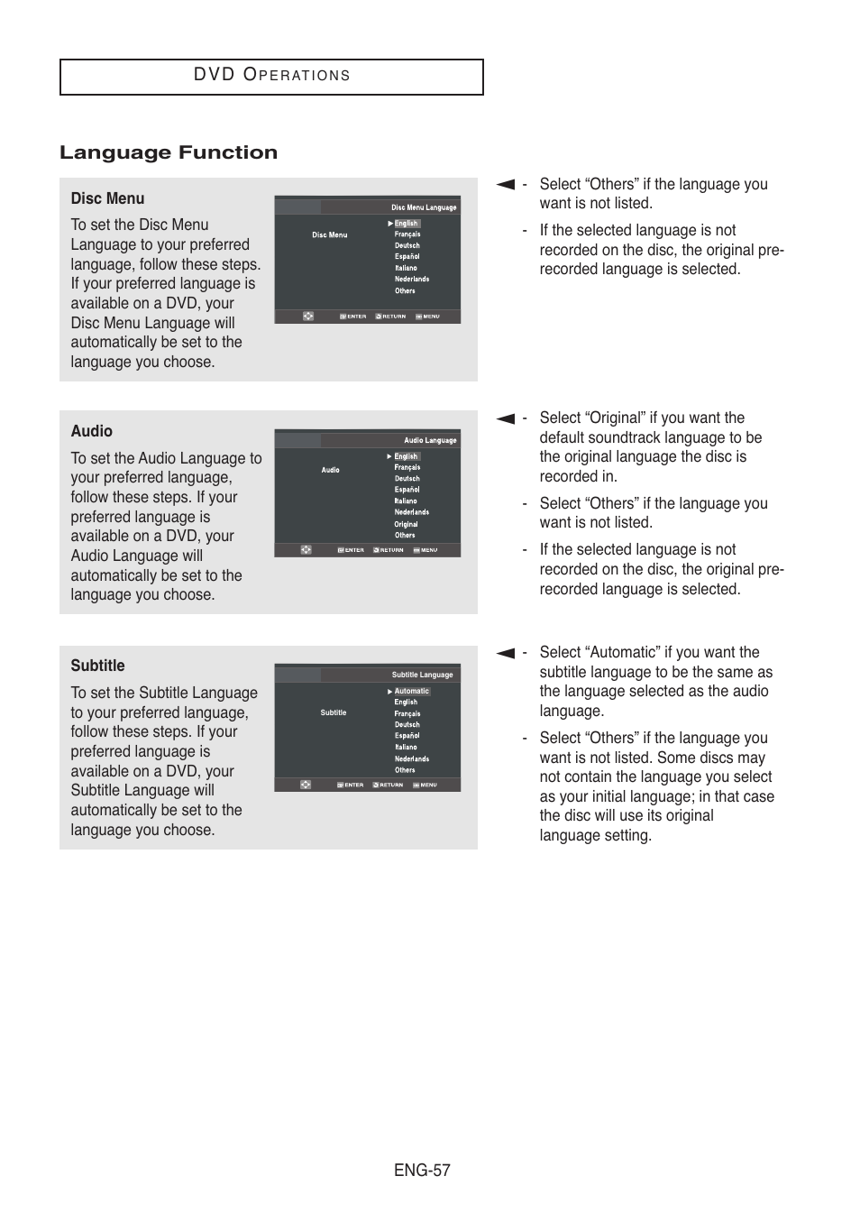 Language function | Samsung DVD-V8500-XAC User Manual | Page 57 / 88