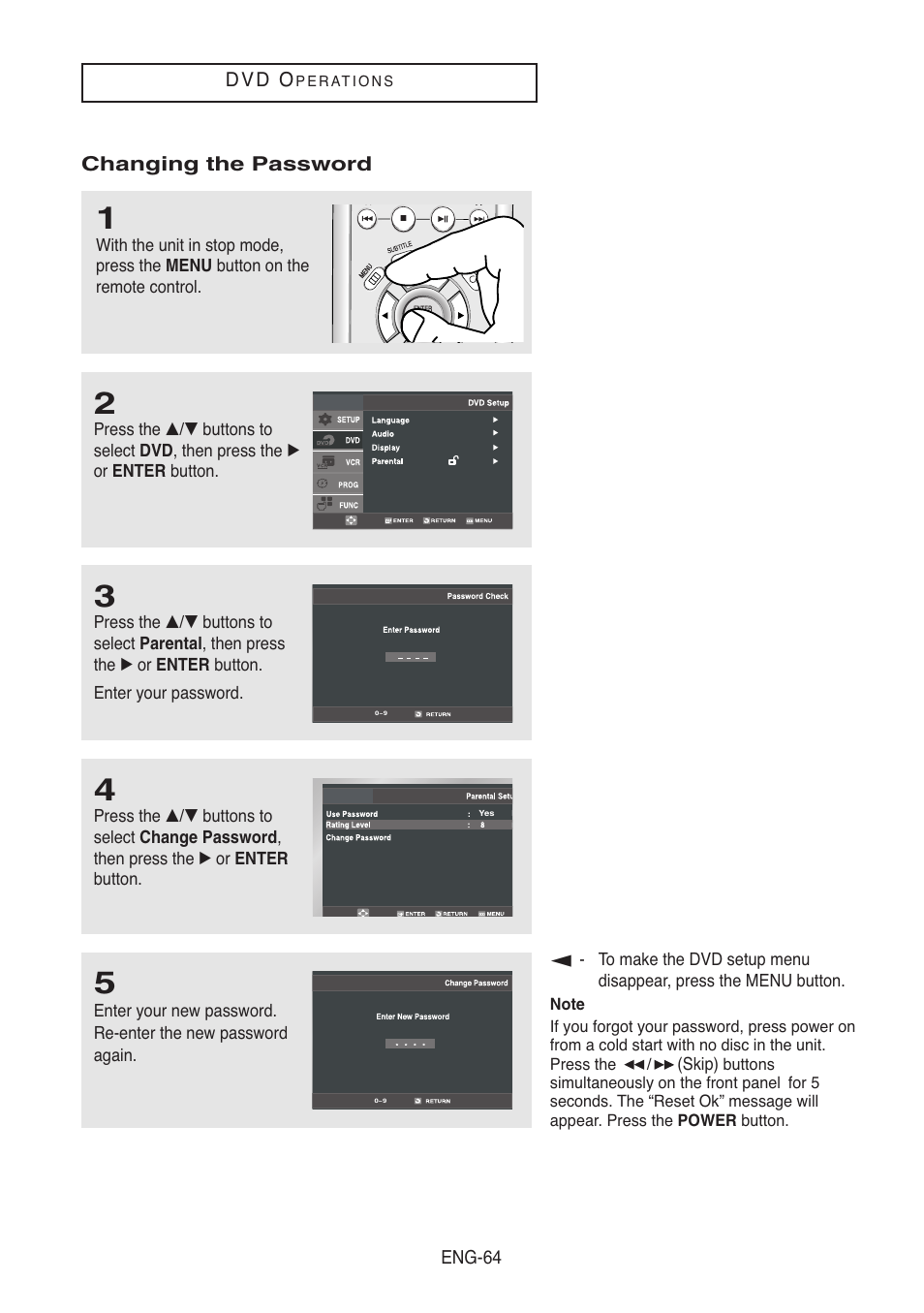 Changing the password | Samsung DVD-V8500-XAC User Manual | Page 64 / 88