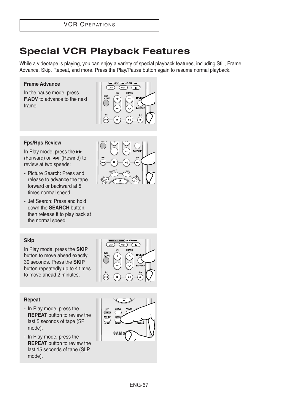 Special vcr playback features | Samsung DVD-V8500-XAC User Manual | Page 67 / 88