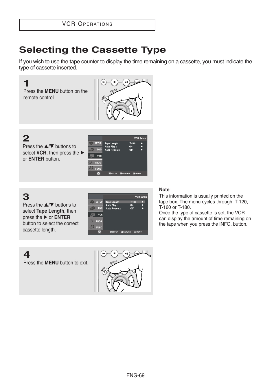 Selecting the cassette type | Samsung DVD-V8500-XAC User Manual | Page 69 / 88