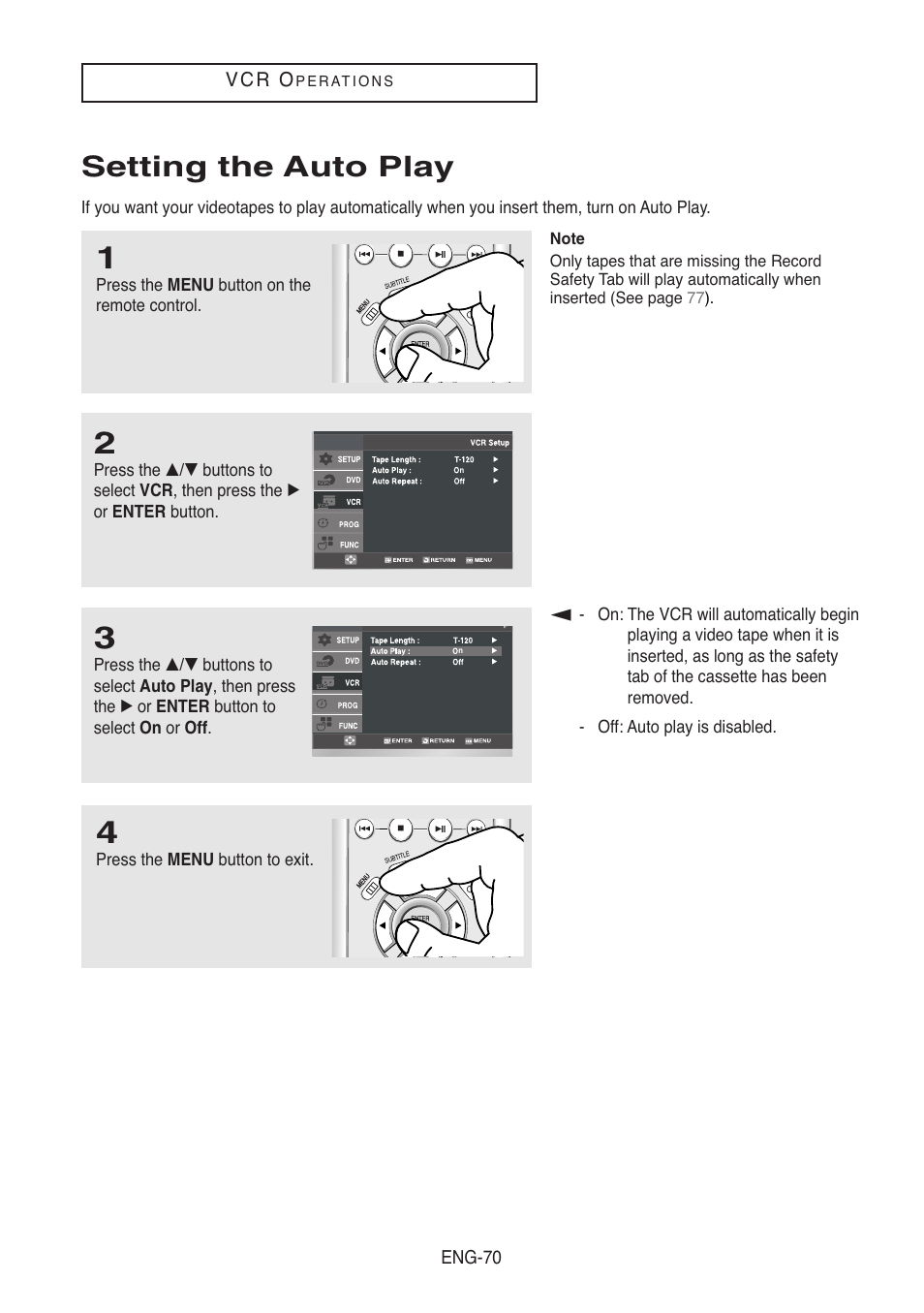 Setting the auto play | Samsung DVD-V8500-XAC User Manual | Page 70 / 88