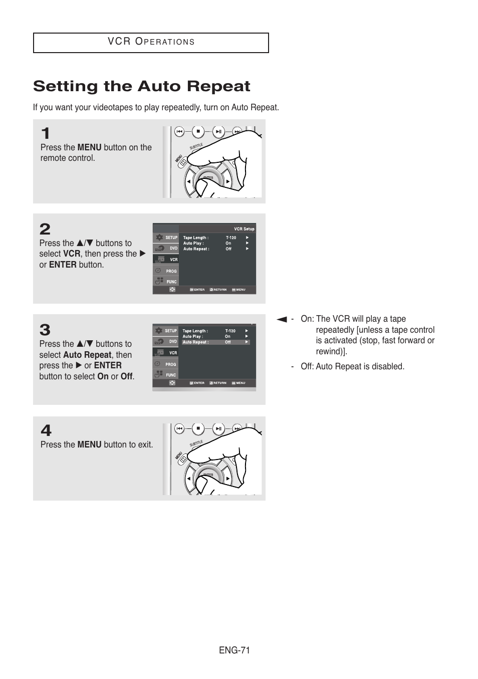 Setting the auto repeat | Samsung DVD-V8500-XAC User Manual | Page 71 / 88