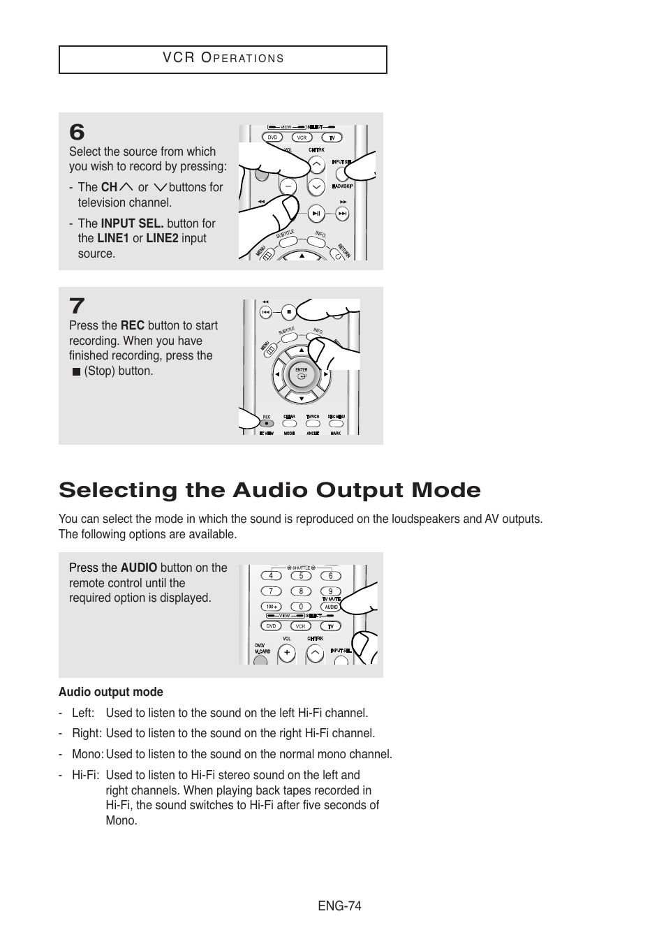 Selecting the audio output mode | Samsung DVD-V8500-XAC User Manual | Page 74 / 88