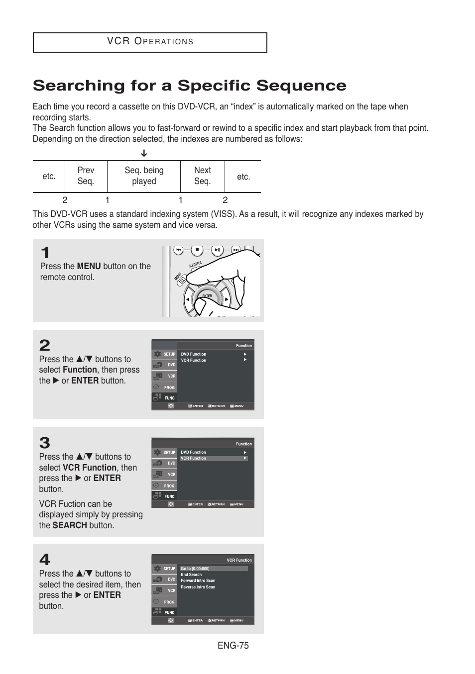 Searching for a specific sequence | Samsung DVD-V8500-XAC User Manual | Page 75 / 88