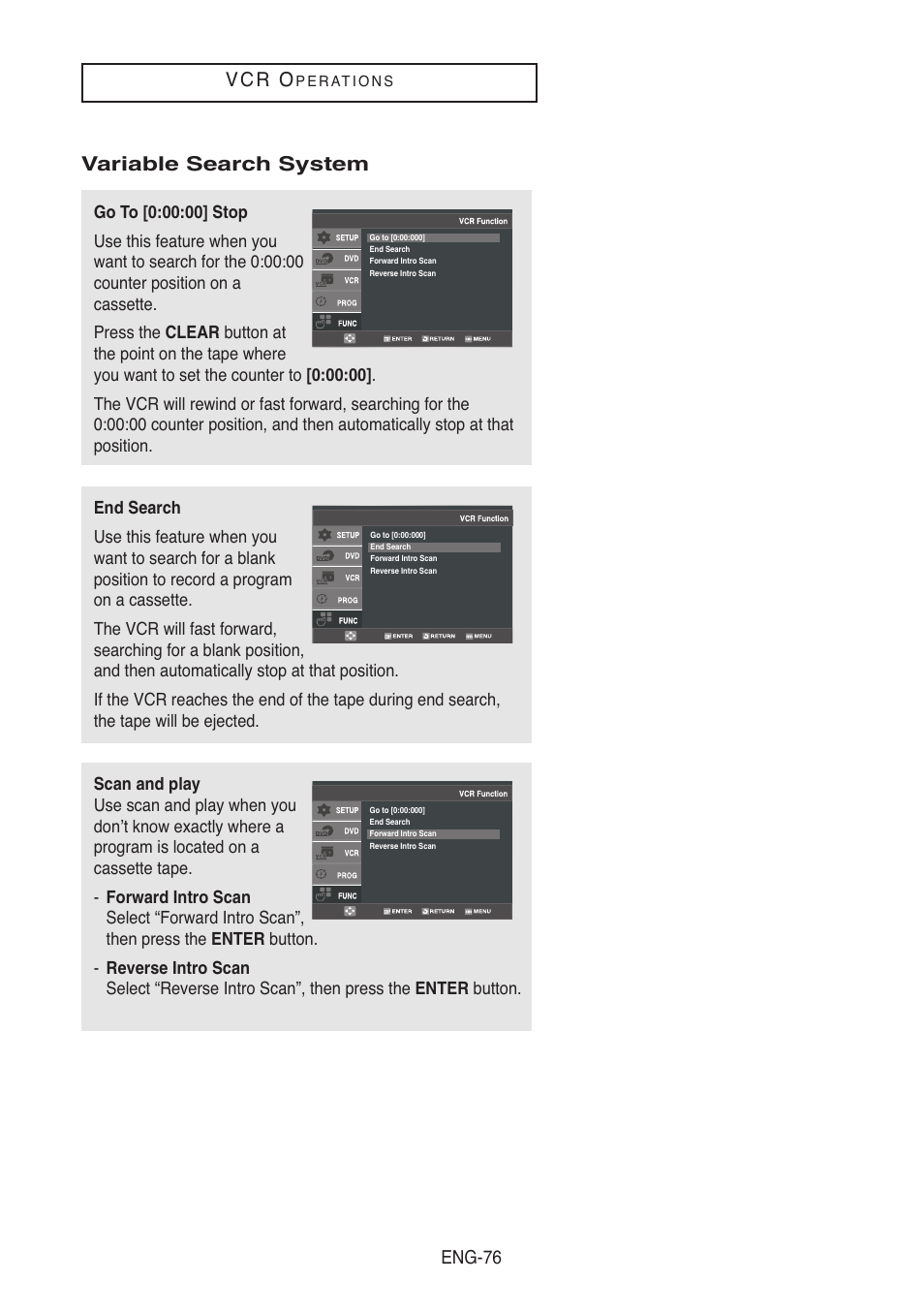 Variable search system, V c r o, Eng-76 | Samsung DVD-V8500-XAC User Manual | Page 76 / 88