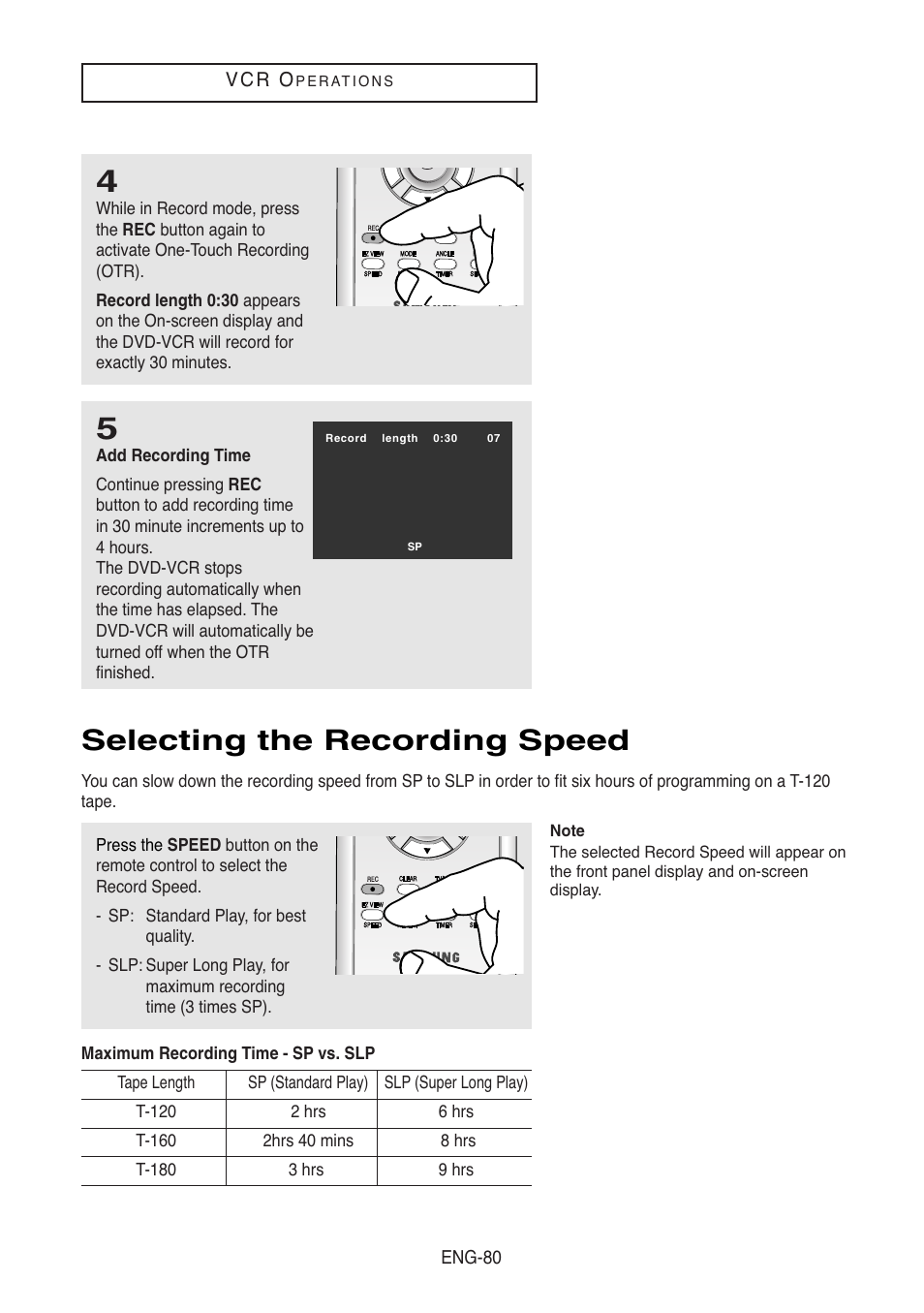 Selecting the recording speed | Samsung DVD-V8500-XAC User Manual | Page 80 / 88