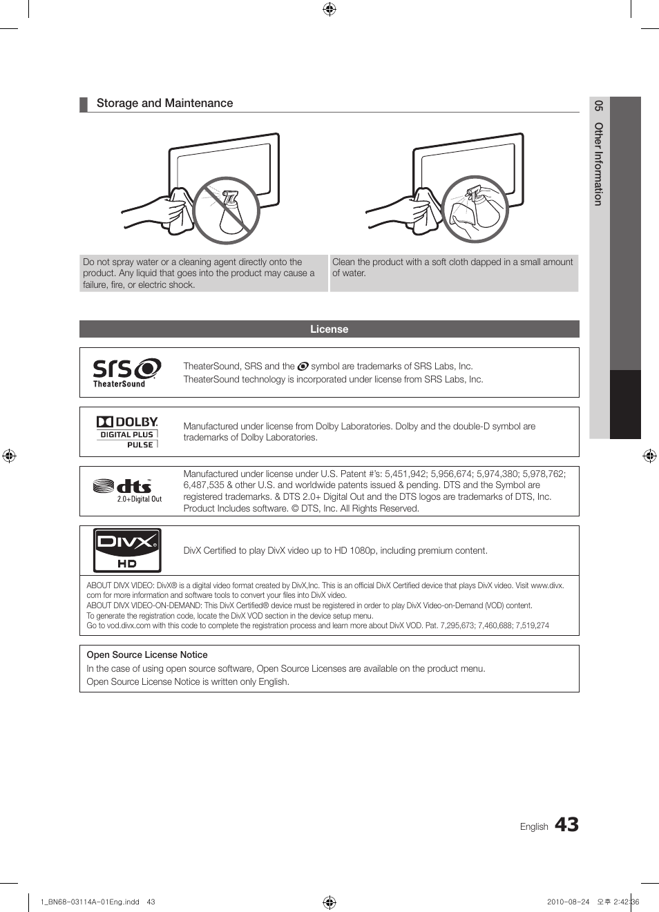 Samsung PN50C490B3DXZA User Manual | Page 43 / 46