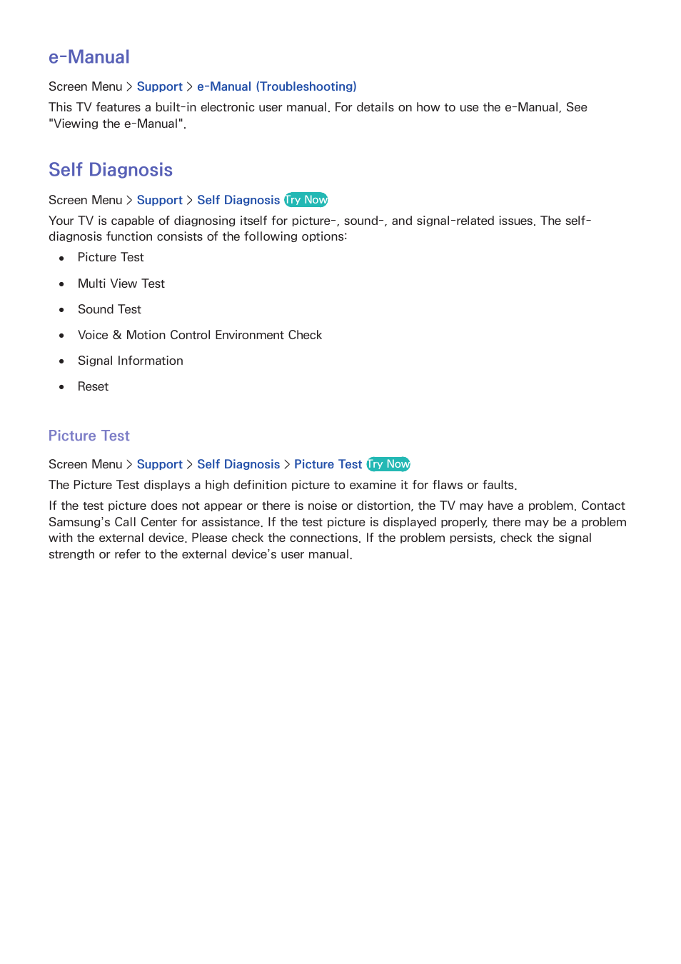 138 e-manual, 138 self diagnosis, 138 picture test | E-manual, Self diagnosis | Samsung KN55S9CAFXZA User Manual | Page 145 / 172