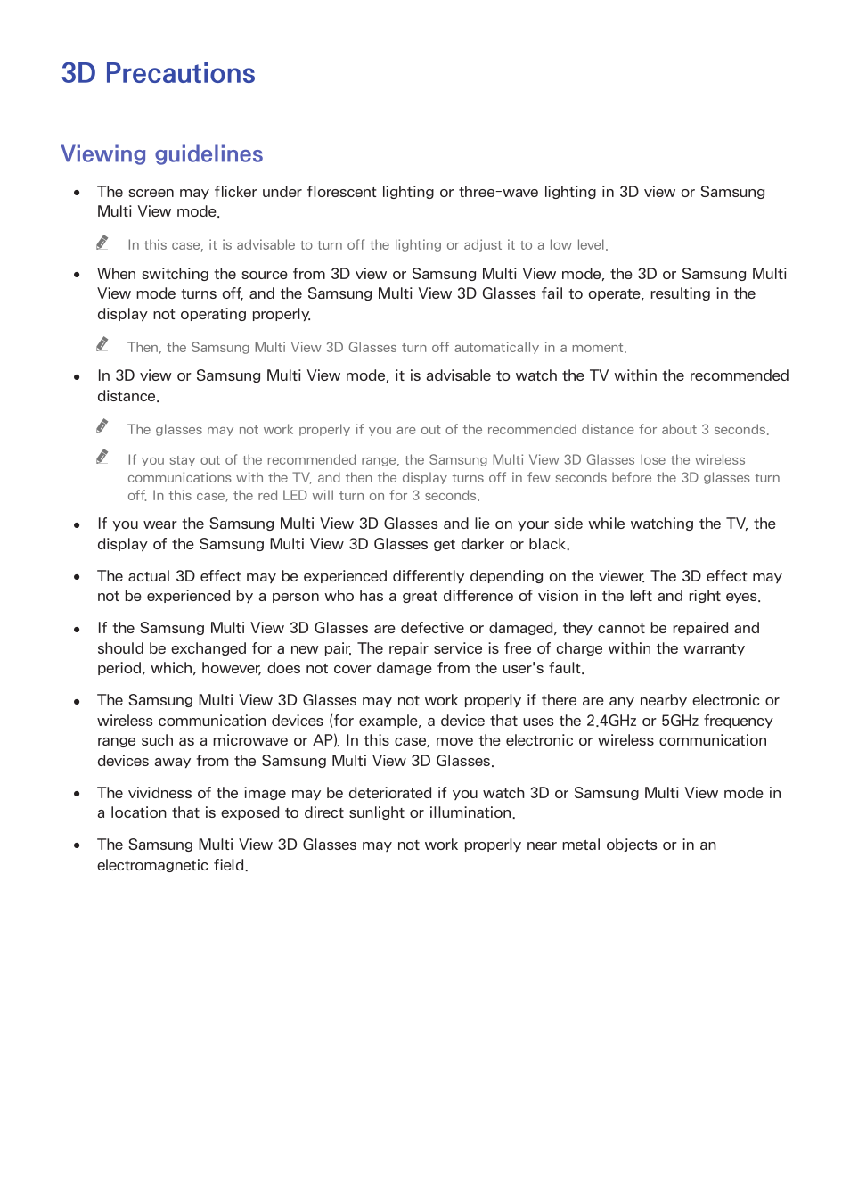 3d precautions, 151 viewing guidelines, Viewing guidelines | Samsung KN55S9CAFXZA User Manual | Page 158 / 172