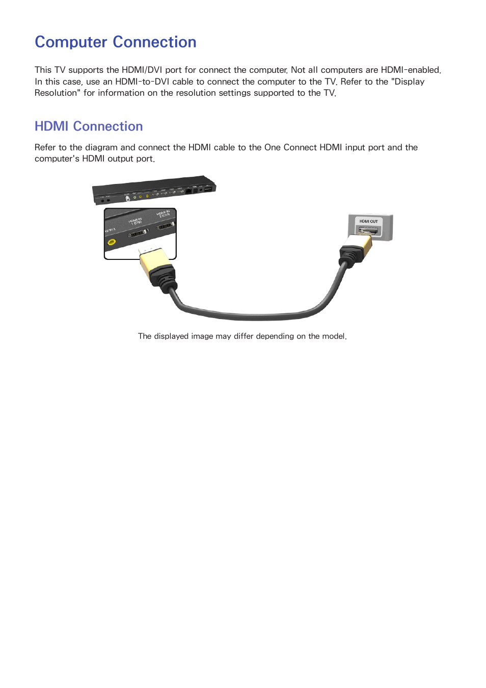 Computer connection, Hdmi connection | Samsung KN55S9CAFXZA User Manual | Page 16 / 172