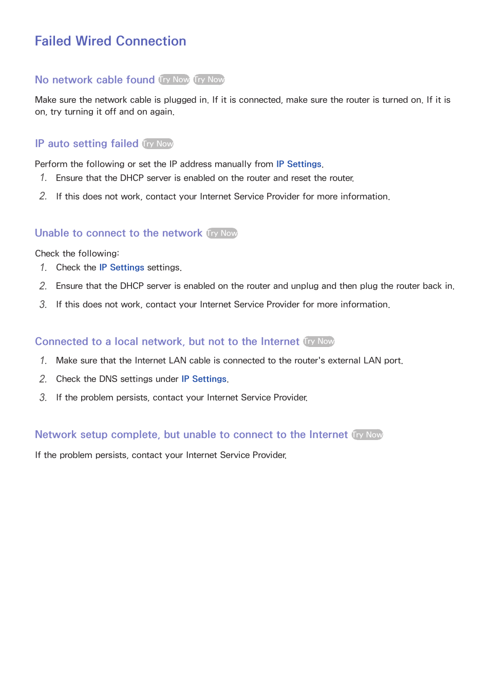 25 failed wired connection, Failed wired connection | Samsung KN55S9CAFXZA User Manual | Page 32 / 172