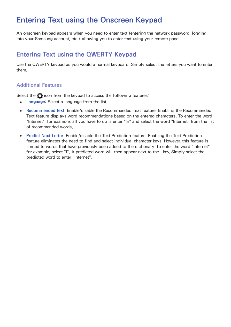 Entering text using the onscreen keypad, 46 entering text using the qwerty keypad, Additional features | Entering text using the qwerty keypad | Samsung KN55S9CAFXZA User Manual | Page 53 / 172