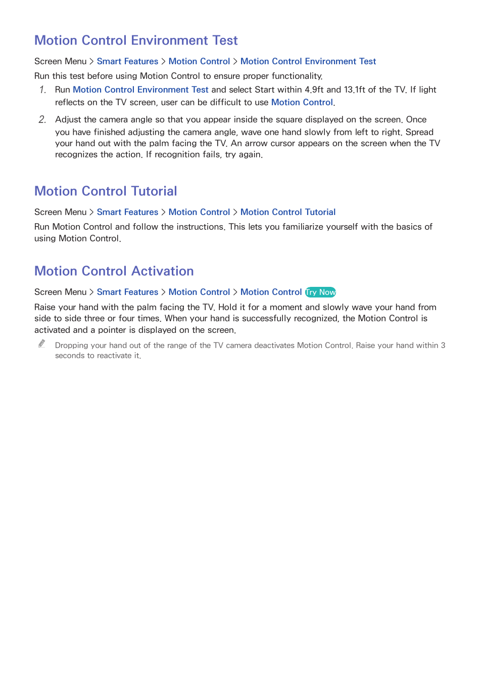 54 motion control environment test, 54 motion control tutorial, 54 motion control activation | Motion control environment test, Motion control tutorial, Motion control activation | Samsung KN55S9CAFXZA User Manual | Page 61 / 172