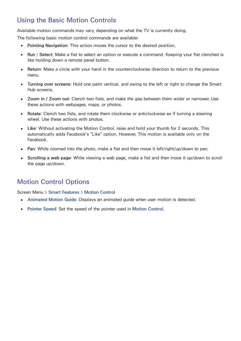 55 using the basic motion controls, 55 motion control options, Using the basic motion controls | Motion control options | Samsung KN55S9CAFXZA User Manual | Page 62 / 172
