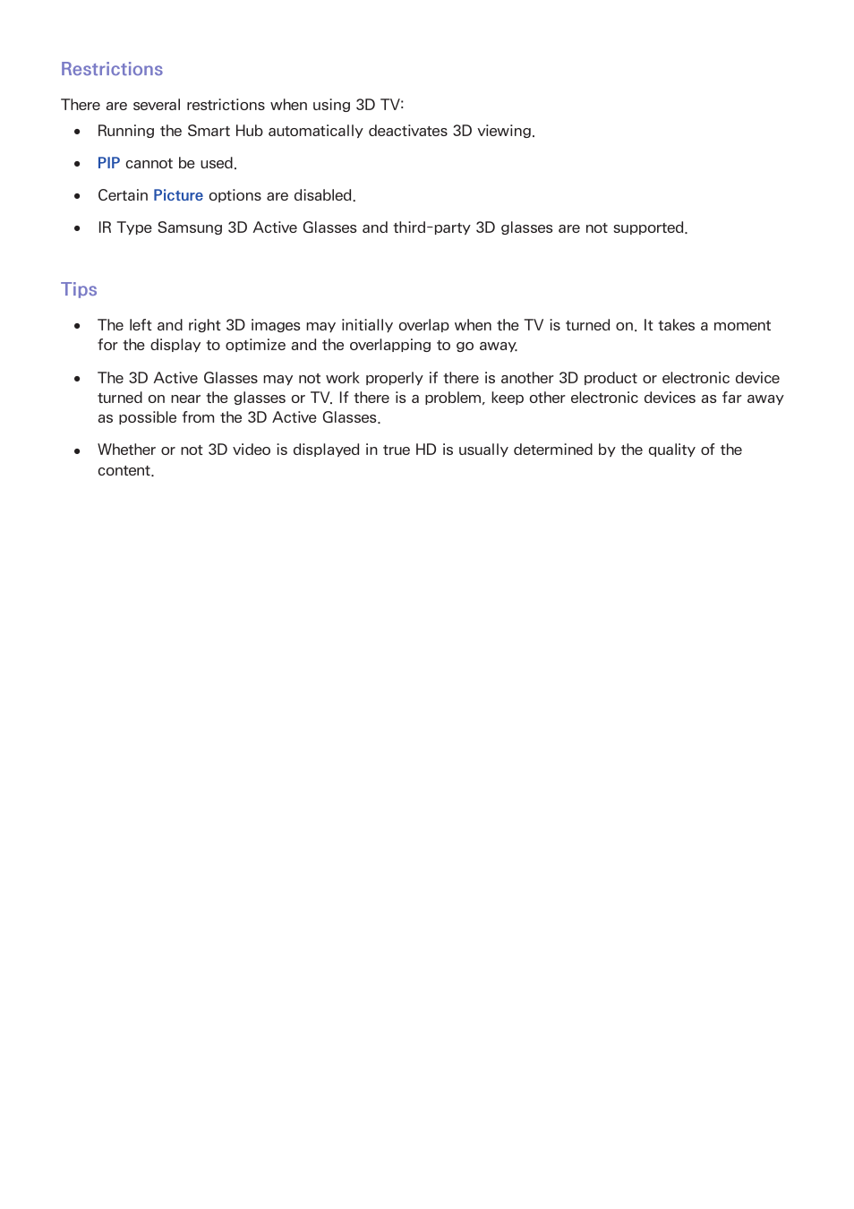 70 restrictions, 70 tips, Restrictions | Tips | Samsung KN55S9CAFXZA User Manual | Page 77 / 172