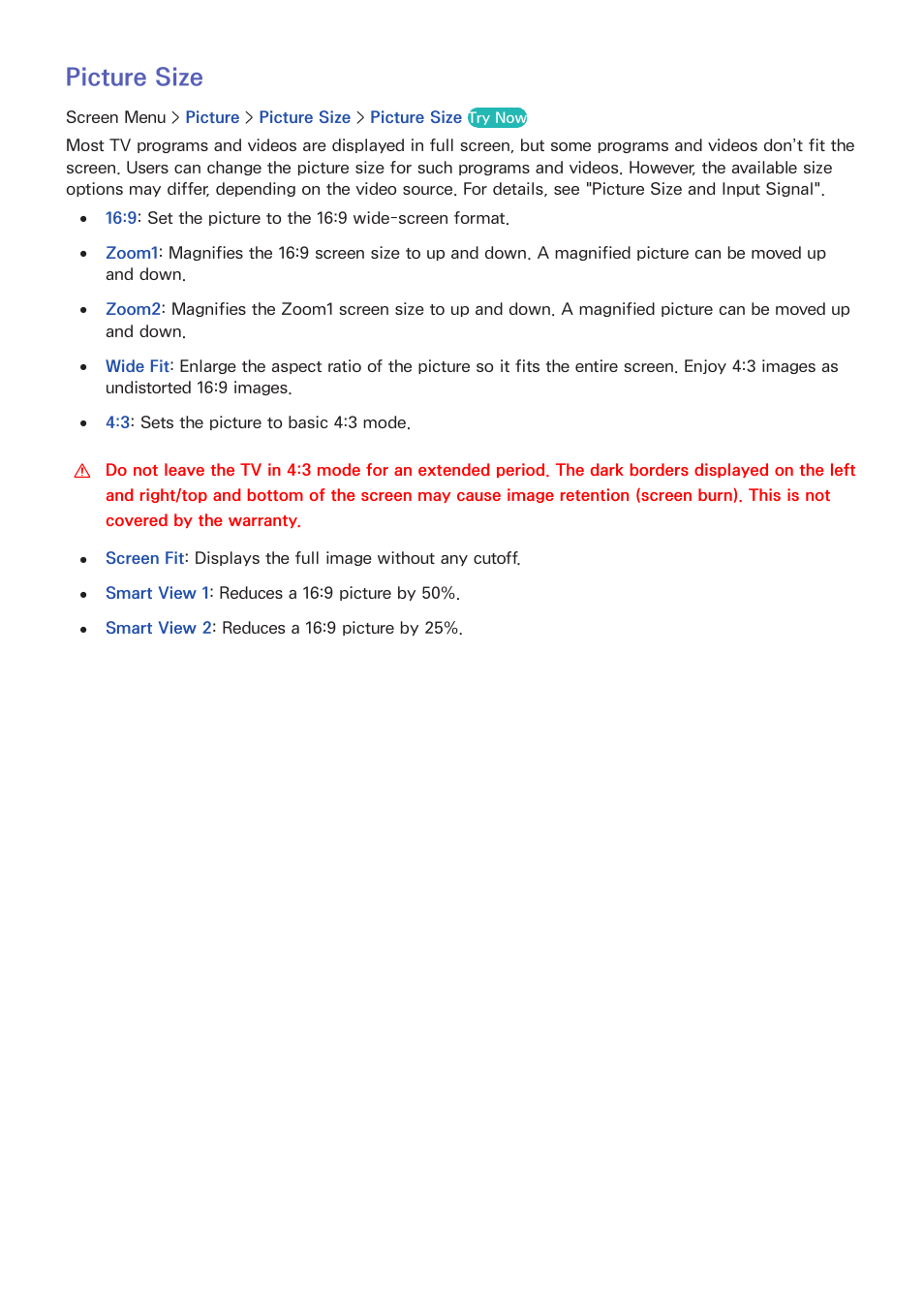 82 picture size, Picture size | Samsung KN55S9CAFXZA User Manual | Page 89 / 172