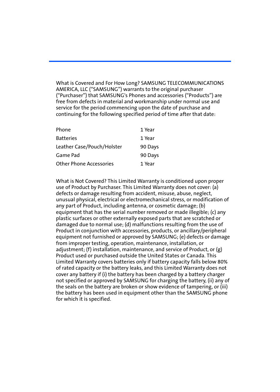 Manufacturer’s warranty, Standard limited warranty | Samsung SPH-A580ZKAAFT User Manual | Page 150 / 156
