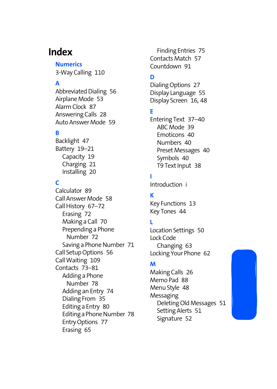 Index | Samsung SPH-A580ZKAAFT User Manual | Page 155 / 156