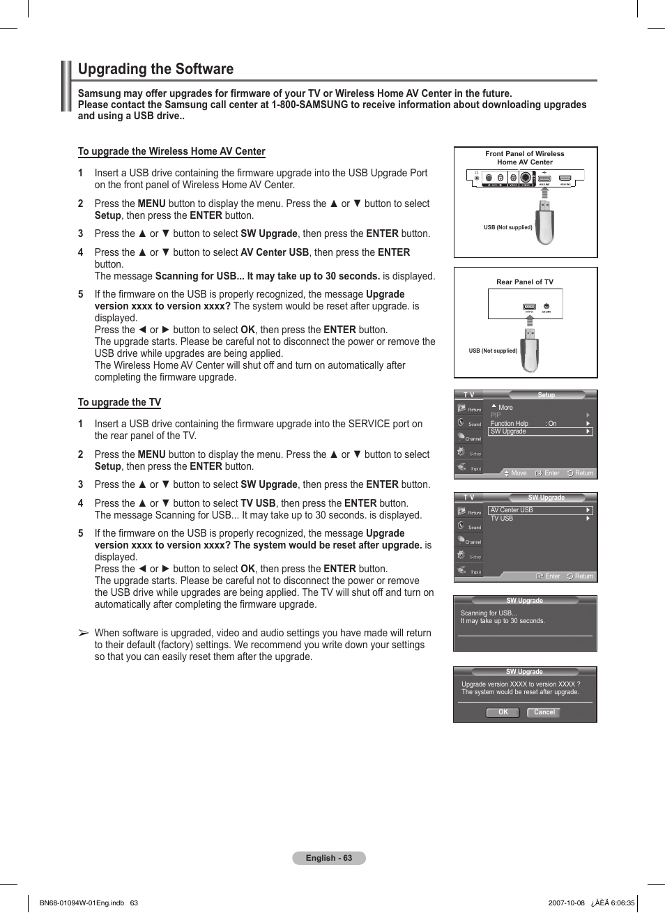 Upgrading the software | Samsung FPT5894WX-XAA User Manual | Page 63 / 80