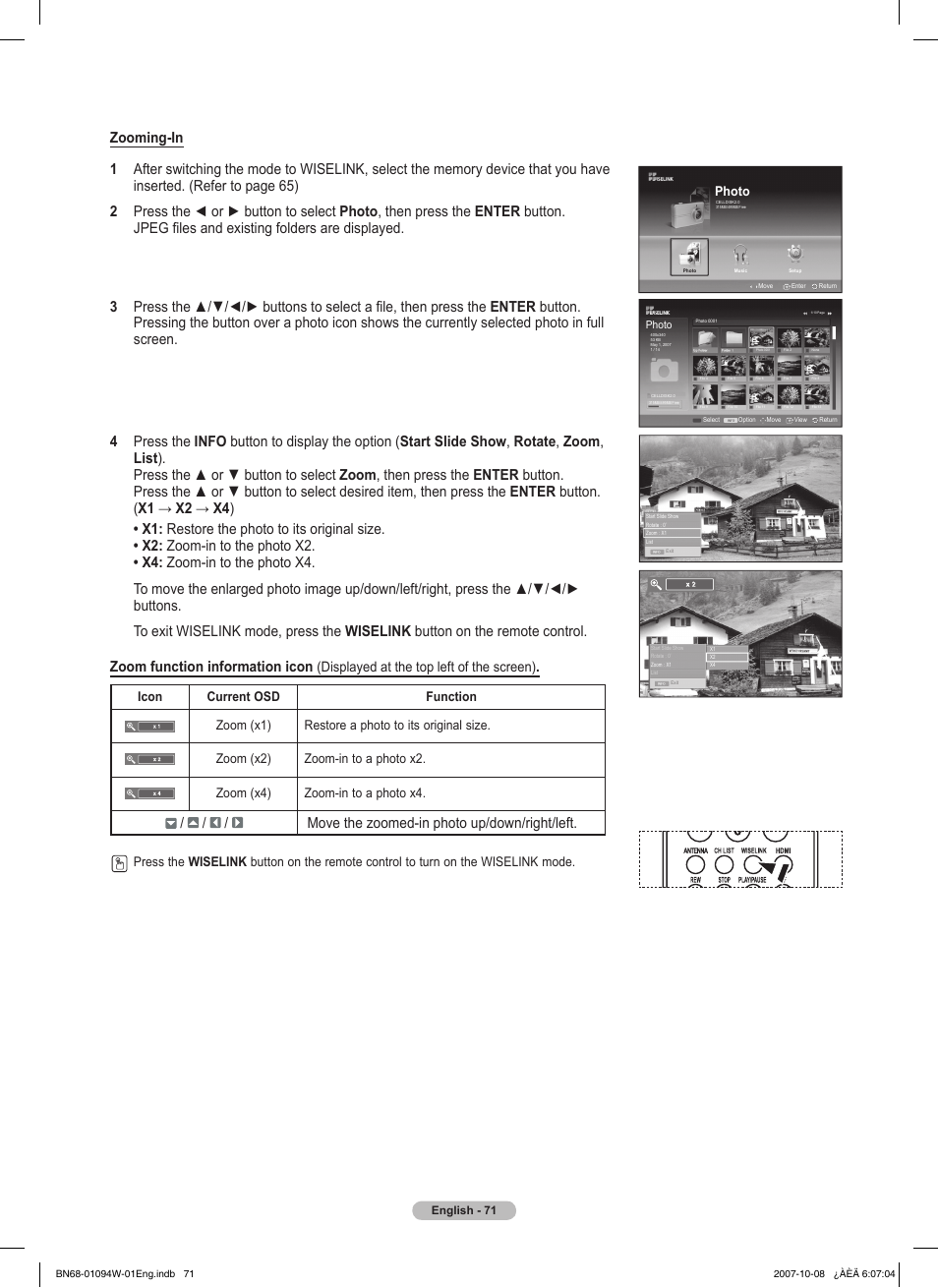 Move the zoomed-in photo up/down/right/left, Displayed at the top left of the screen), Photo | Samsung FPT5894WX-XAA User Manual | Page 71 / 80