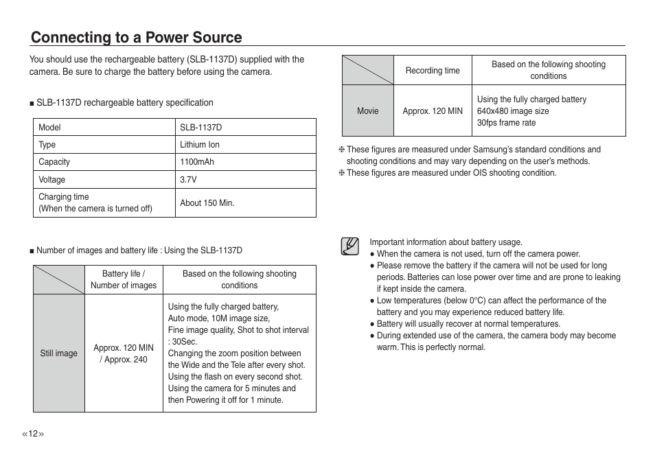 Connecting to a power source | Samsung EC-NV40ZSBA-US User Manual | Page 13 / 100