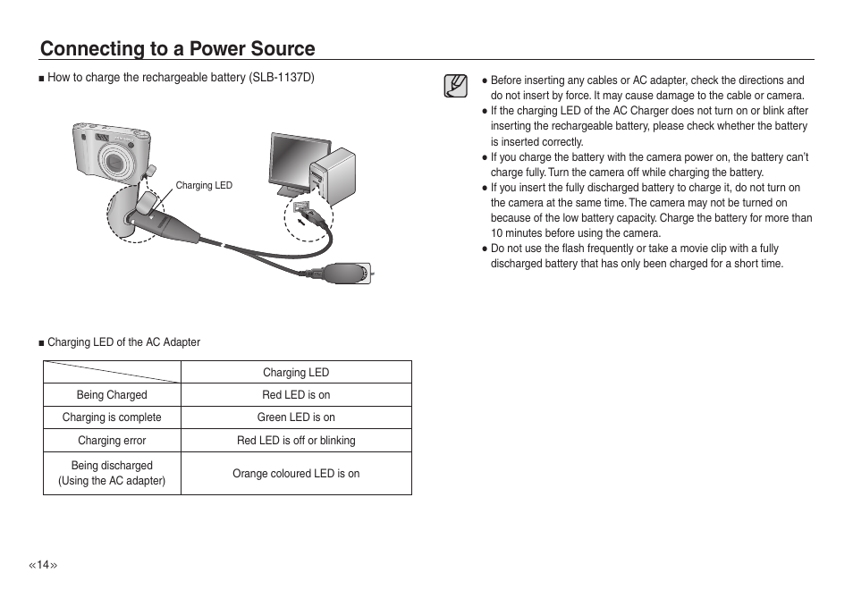 Connecting to a power source | Samsung EC-NV40ZSBA-US User Manual | Page 15 / 100