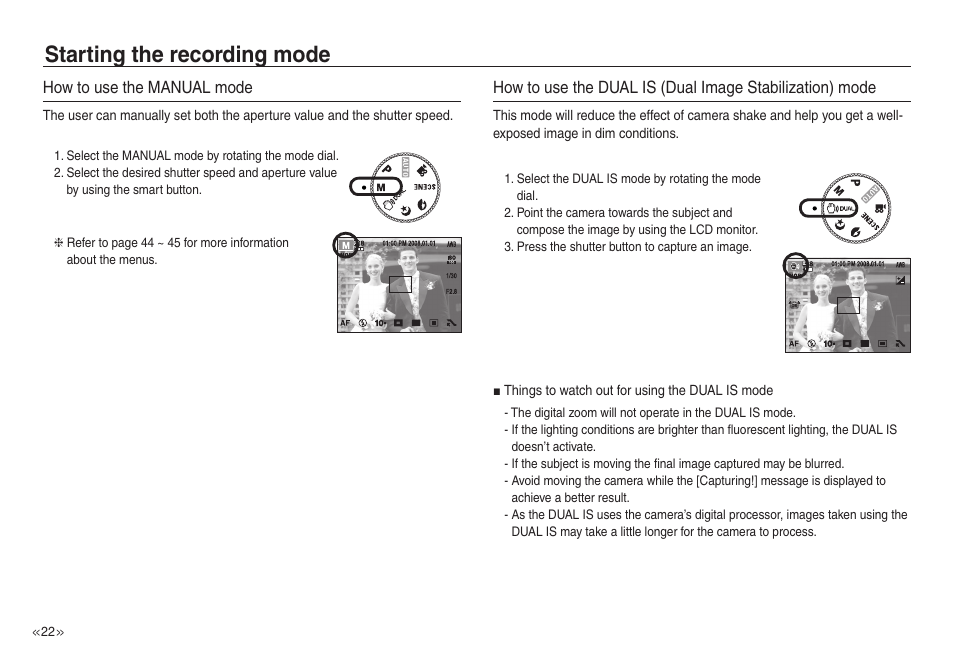 Starting the recording mode | Samsung EC-NV40ZSBA-US User Manual | Page 23 / 100