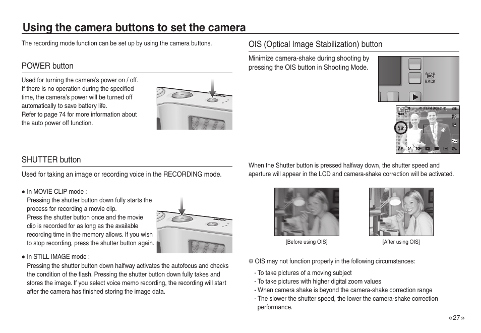 Using the camera buttons to set the camera | Samsung EC-NV40ZSBA-US User Manual | Page 28 / 100