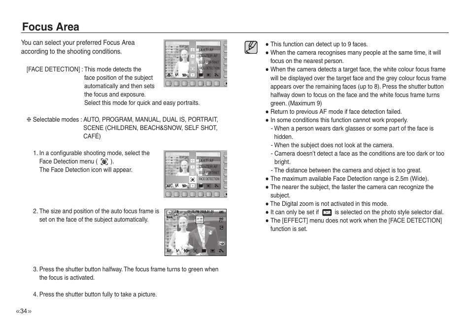 Focus area | Samsung EC-NV40ZSBA-US User Manual | Page 35 / 100