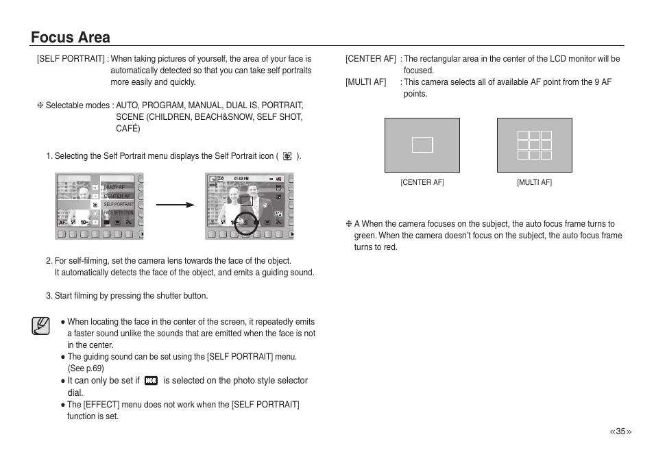 Focus area | Samsung EC-NV40ZSBA-US User Manual | Page 36 / 100