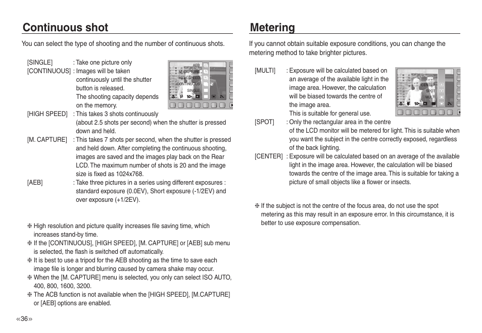 Continuous shot metering | Samsung EC-NV40ZSBA-US User Manual | Page 37 / 100