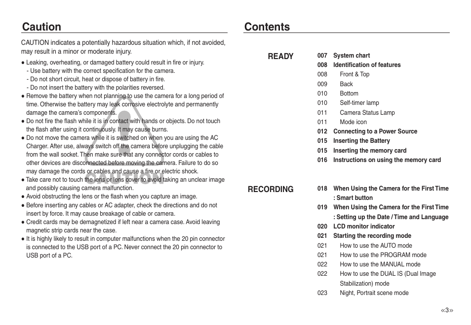 Caution contents | Samsung EC-NV40ZSBA-US User Manual | Page 4 / 100