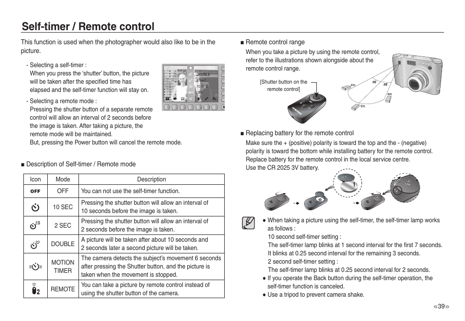 Self-timer / remote control | Samsung EC-NV40ZSBA-US User Manual | Page 40 / 100