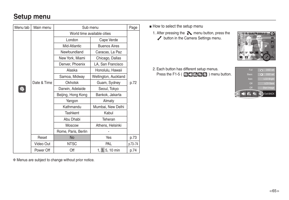 Setup menu | Samsung EC-NV40ZSBA-US User Manual | Page 66 / 100