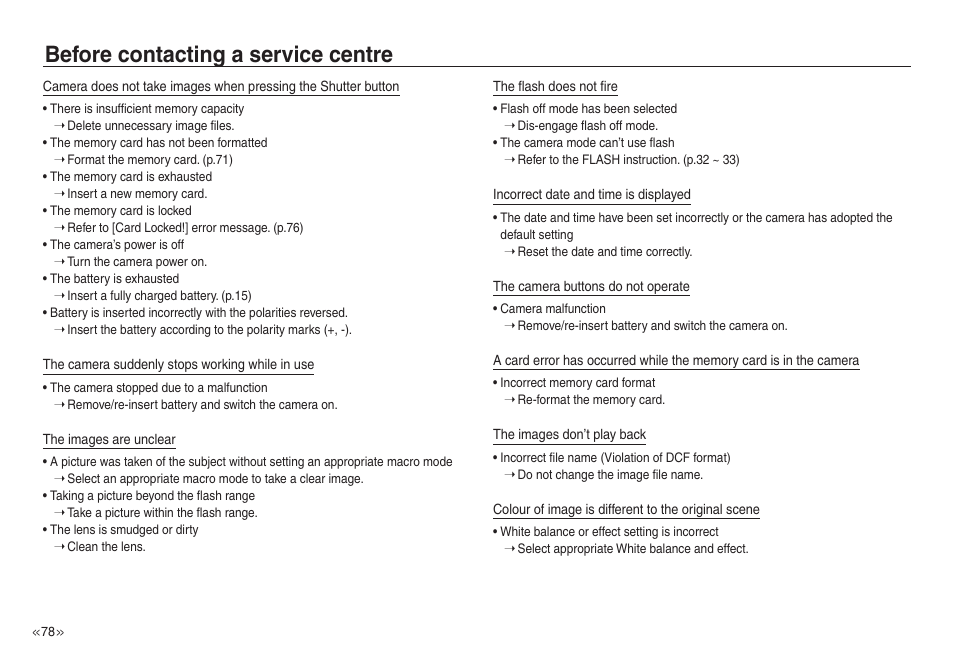 Before contacting a service centre | Samsung EC-NV40ZSBA-US User Manual | Page 79 / 100