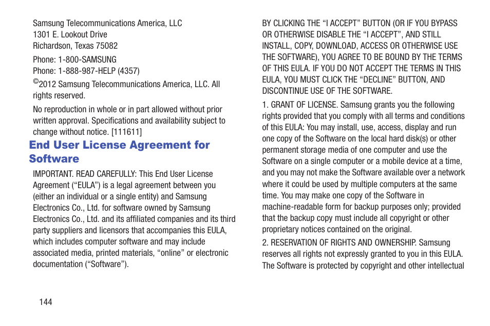 End user license agreement for software | Samsung SCH-R270ZKAMTR User Manual | Page 148 / 159