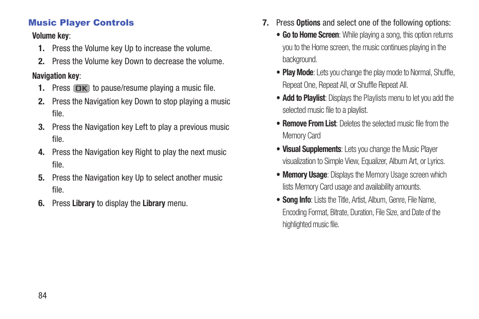 Music player controls | Samsung SCH-R270ZKAMTR User Manual | Page 88 / 159