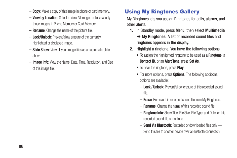 Using my ringtones gallery | Samsung SCH-R270ZKAMTR User Manual | Page 90 / 159