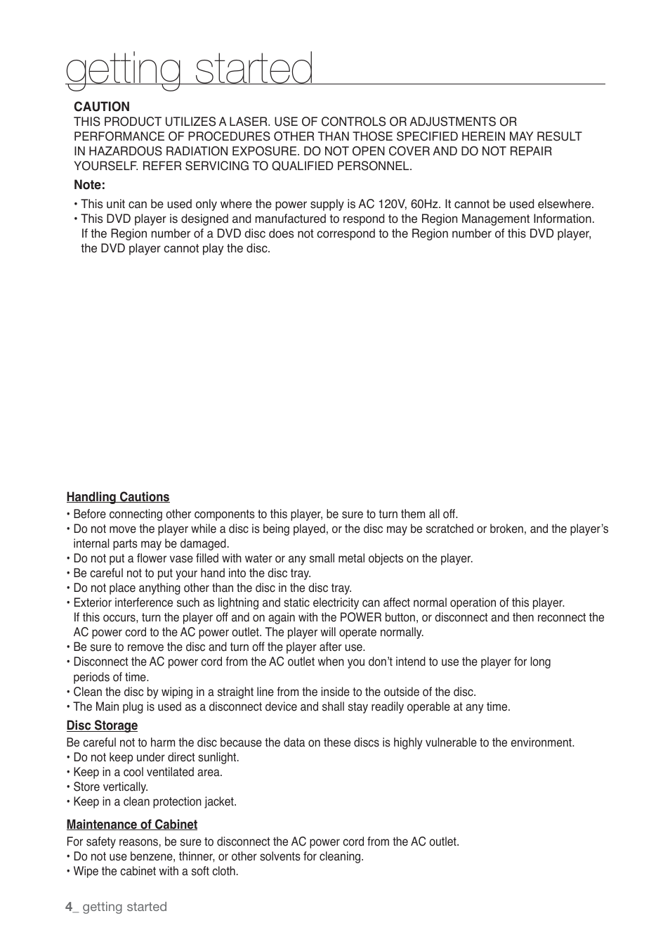 Getting started | Samsung DVD-P190-XAA User Manual | Page 4 / 51