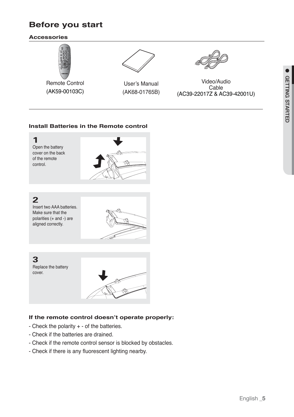Before you start | Samsung DVD-P190-XAA User Manual | Page 5 / 51