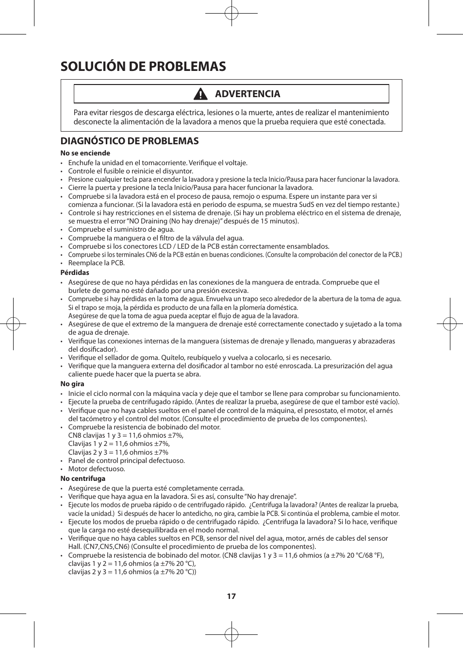 Solución de problemas, Diagnóstico de problemas, Advertencia | Samsung WF455ARGSWR-A2 User Manual | Page 45 / 84