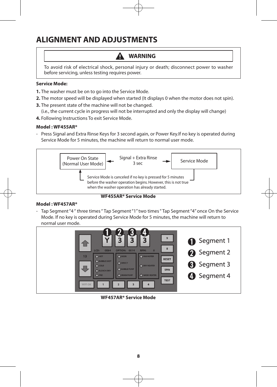 Alignment and adjustments, Warning | Samsung WF455ARGSWR-A2 User Manual | Page 8 / 84