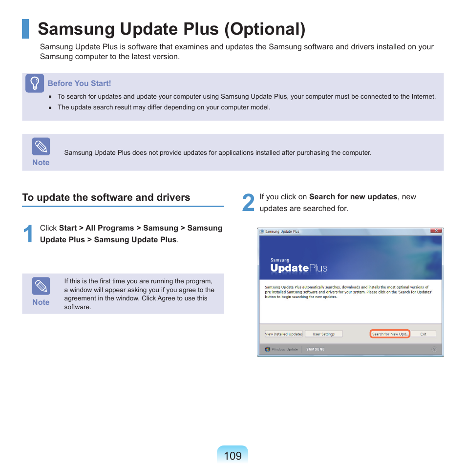 Samsung update plus (optional) | Samsung NP-X22-K01-SEA User Manual | Page 110 / 200