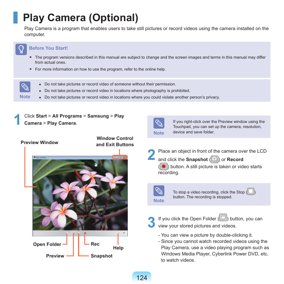 Play camera (optional) | Samsung NP-X22-K01-SEA User Manual | Page 125 / 200