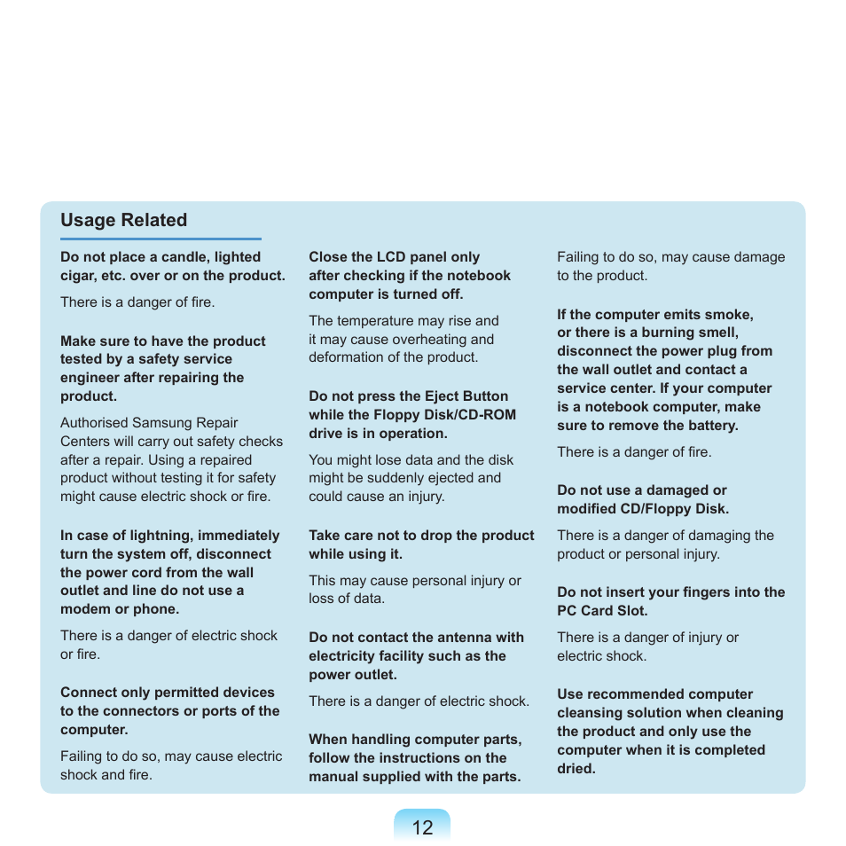 Usage related | Samsung NP-X22-K01-SEA User Manual | Page 13 / 200