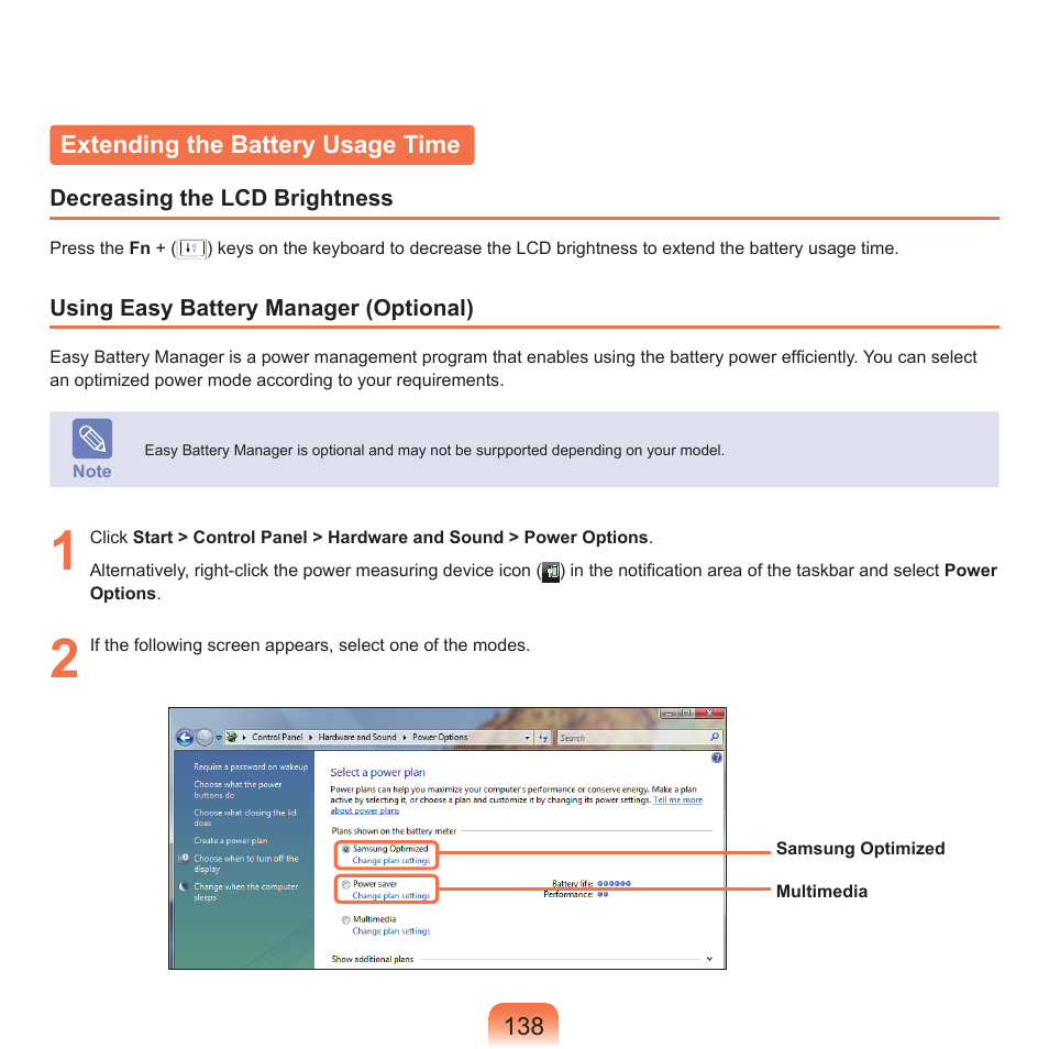 Extending the battery usage time | Samsung NP-X22-K01-SEA User Manual | Page 139 / 200